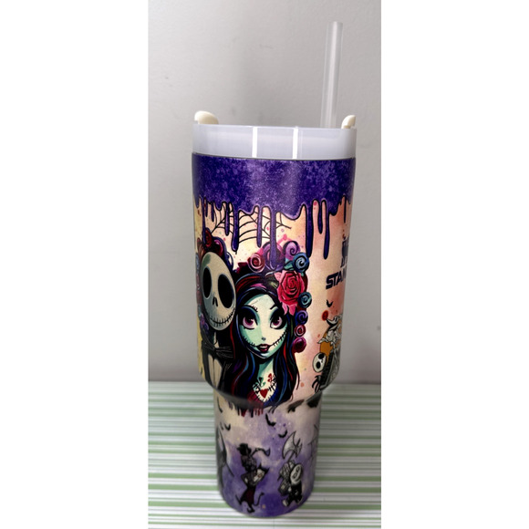 Jack & Sally Glow In The Dark Stainless-Steel Tumbler Cup Stanley 40 Oz EXC - Picture 2 of 10